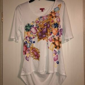 White Tee with Graphic Jewel Detail